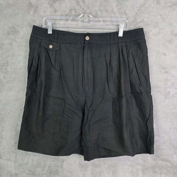 Mens Axis Black Pleated Chino Shorts 8" Inseam Silk Cotton Blend Size 38 - Picture 2 of 10